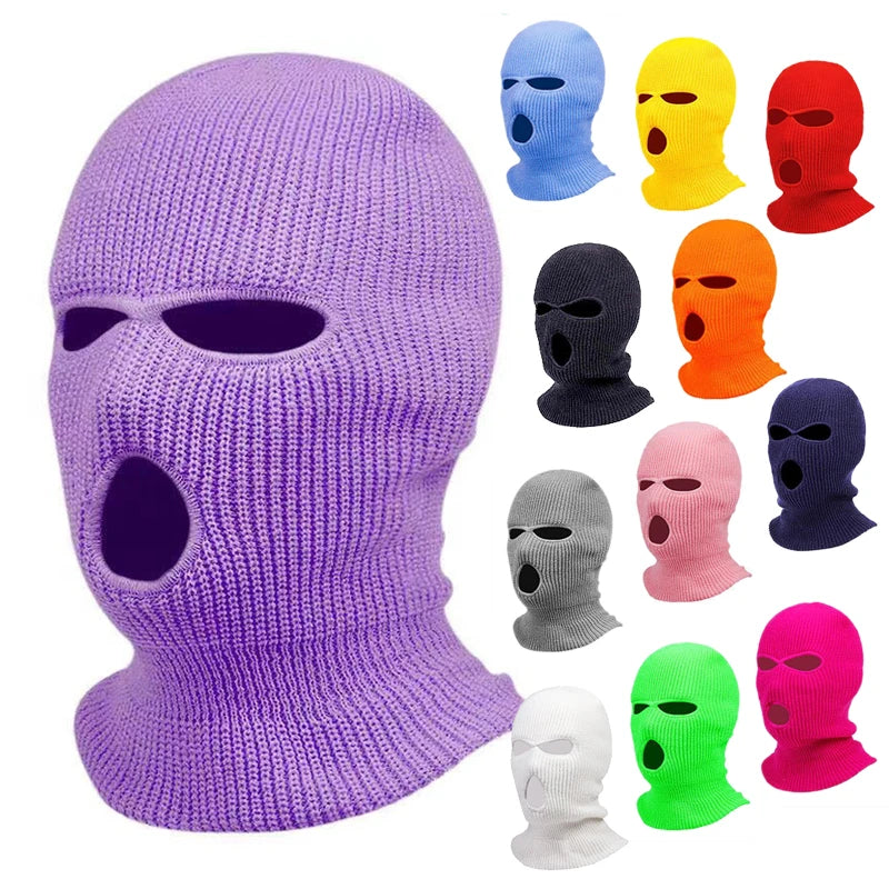 Winter Motorcycle Windproof Full Face Knit Hats Ski Mask Men Warm Wool Balaclava embroidery Winter hats Knitted 3 Holes Ski Mask