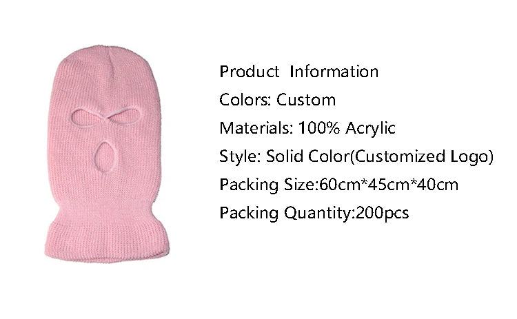 Winter Motorcycle Windproof Full Face Knit Hats Ski Mask Men Warm Wool Balaclava embroidery Winter hats Knitted 3 Holes Ski Mask