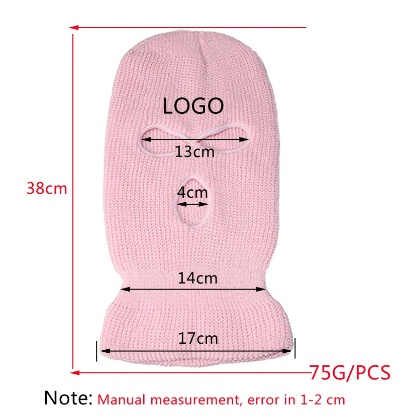 Winter Motorcycle Windproof Full Face Knit Hats Ski Mask Men Warm Wool Balaclava embroidery Winter hats Knitted 3 Holes Ski Mask