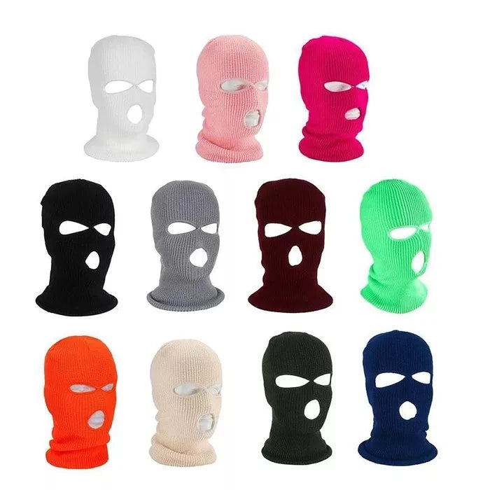 Winter Motorcycle Windproof Full Face Knit Hats Ski Mask Men Warm Wool Balaclava embroidery Winter hats Knitted 3 Holes Ski Mask