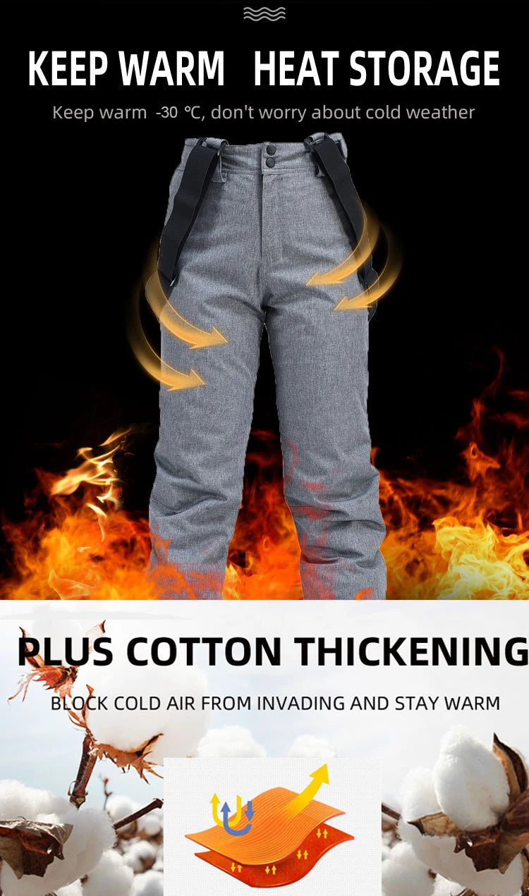 High Quality Men Women Winter Thick Warm Skiing Pants Windproof Waterproof Suspender Trousers Snow Snowboard Pants Plus Size