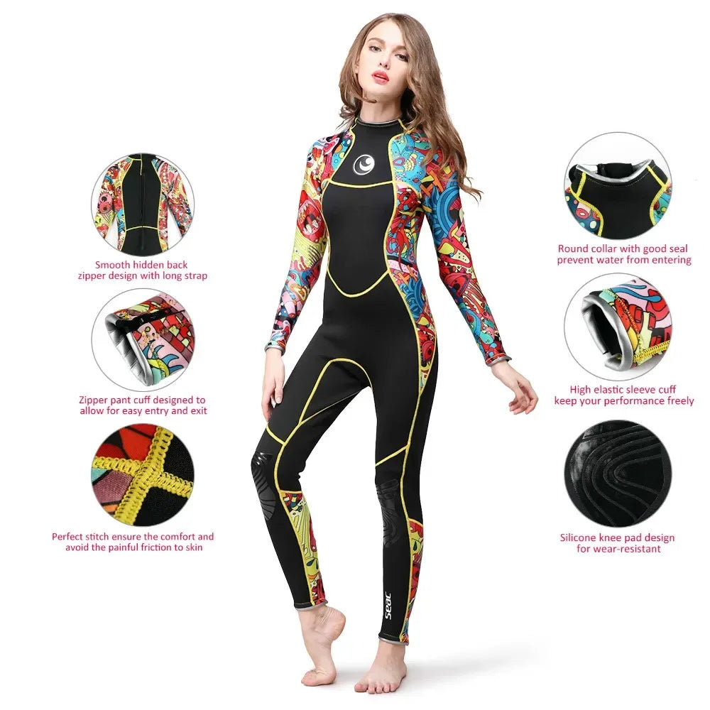 Hisea  3mm women neoprene wetsuit color stitching Surf Diving Equipment Jellyfish