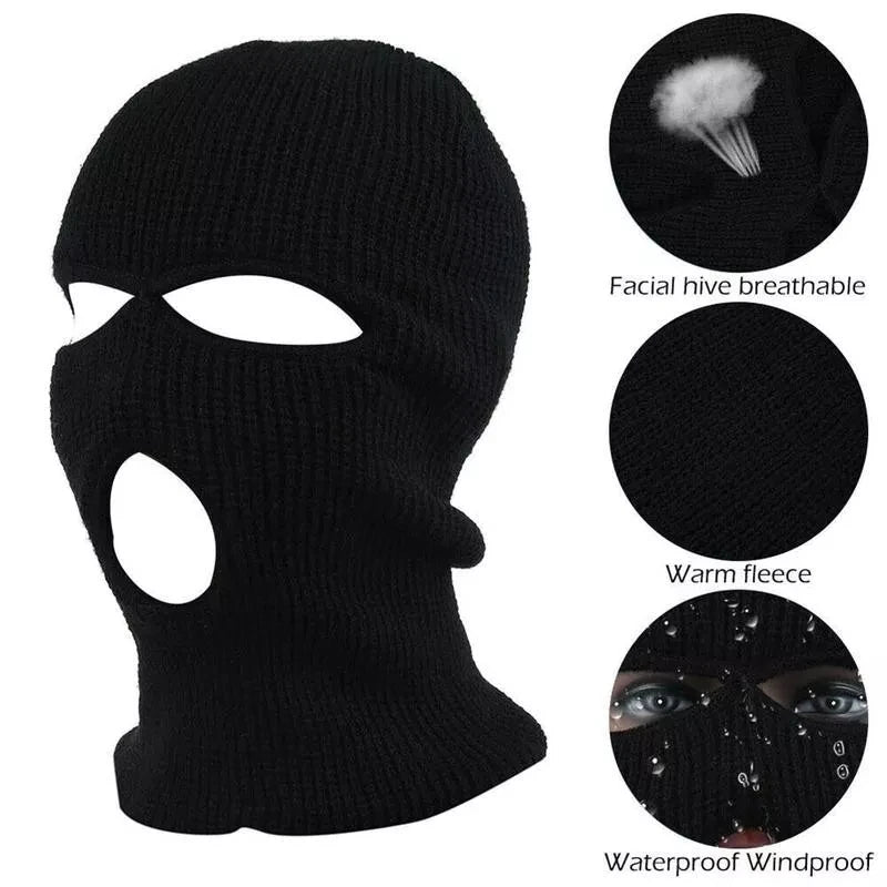 Winter Motorcycle Windproof Full Face Knit Hats Ski Mask Men Warm Wool Balaclava embroidery Winter hats Knitted 3 Holes Ski Mask