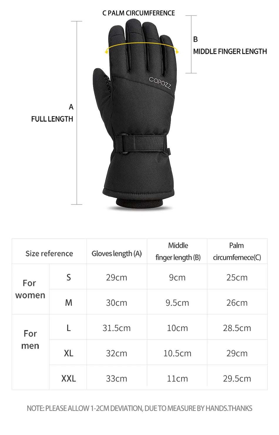 Copozz Adult Warm Winter Ski Gloves Waterproof 3M Thinsulate Snowboard Gloves Thermal Motorcycle Cycling Gloves Men Women