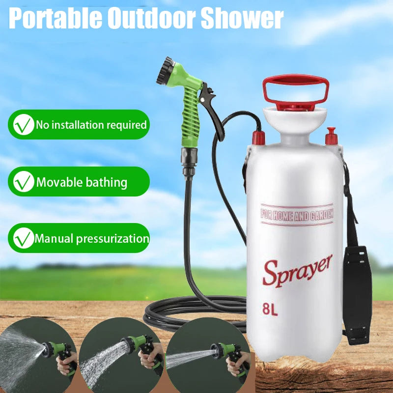 4/8L Portable Shower for Camping,Outdoor Shower with 3m Hose for Traveling Hiking,Multi-function Sprayer for Irrigation Car Wash