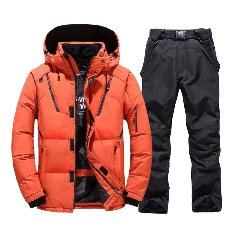 New Ski Suit Men Thermal Winter Windproof Skiing Down Jacket and Bibs Pants Warm Set Male Snow Costume Snowboard Wear Overalls