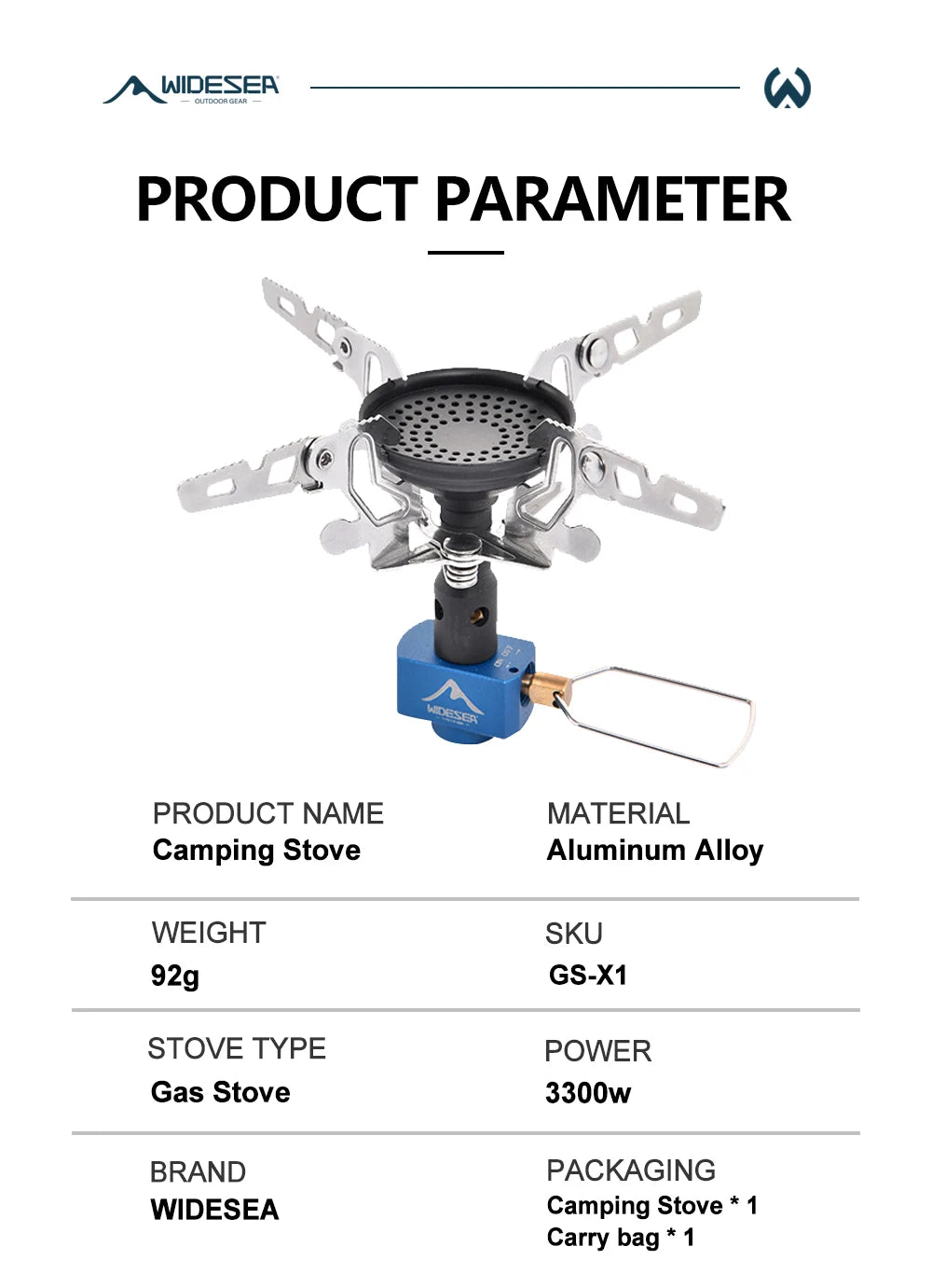 WIDESEA Camping Stove 3300W Power Mini Portable Camping Burner Hiking Riding Fishing Gear