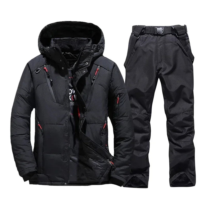 New Ski Suit Men Thermal Winter Windproof Skiing Down Jacket and Bibs Pants Warm Set Male Snow Costume Snowboard Wear Overalls