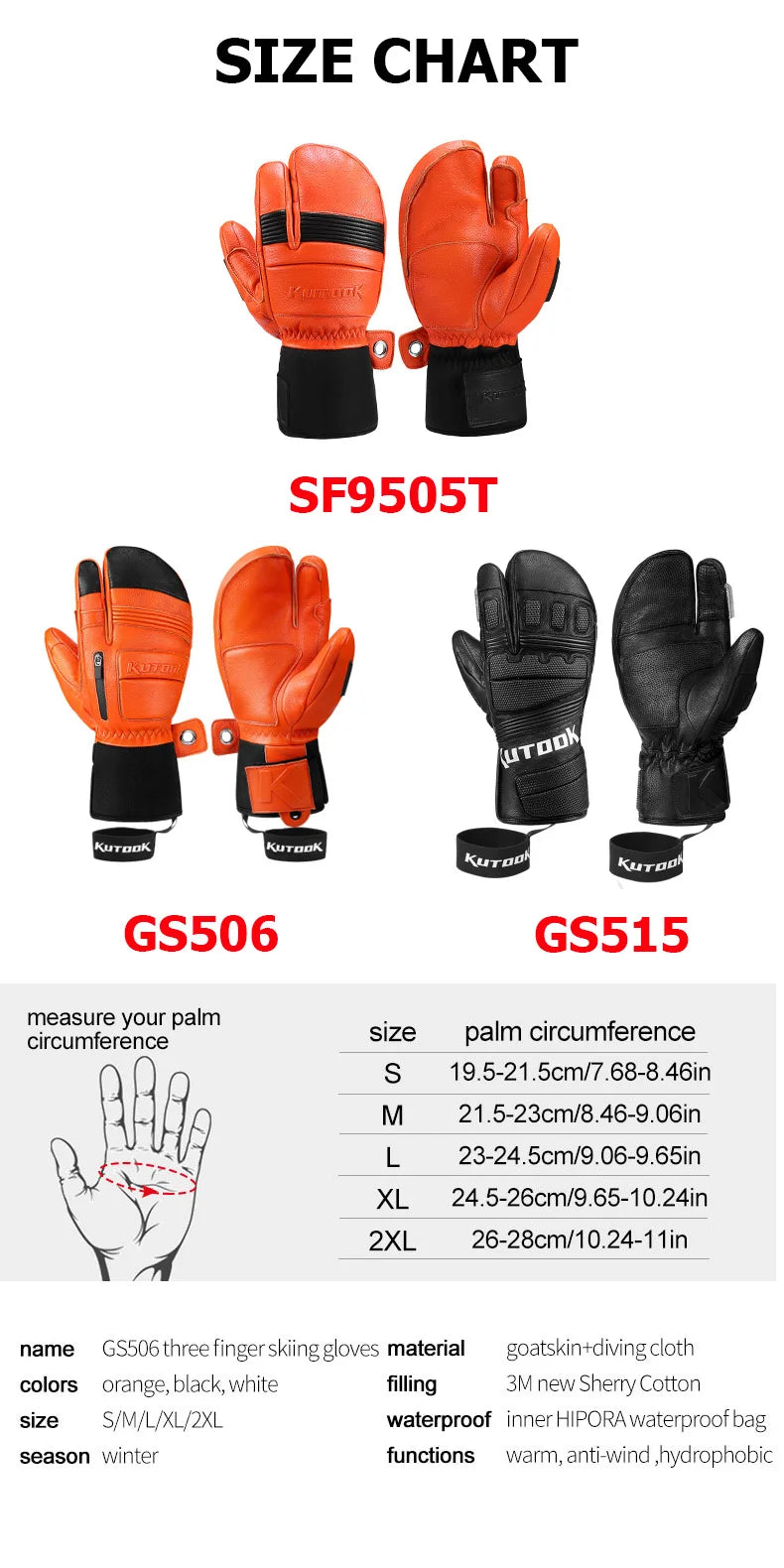 KUTOOK Winter Ski Gloves Goatskin Leather Mittens 3M Thinsulate Snowboard Gloves Thermal Warm Skiing Gloves Waterproof Men Women