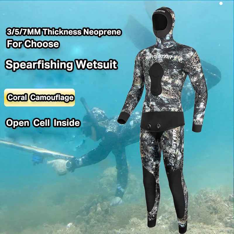 3/5/7mm Neoprene Wetsuits Men Women Spearfishing Suit Diving Open Cell Wetsuit Wet Winter Warm Camouflage Hooded Diving Suits