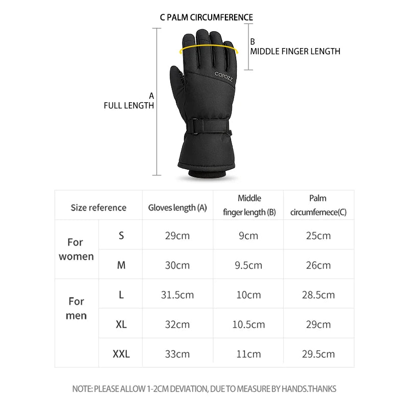 Copozz Adult Warm Winter Ski Gloves Waterproof 3M Thinsulate Snowboard Gloves Thermal Motorcycle Cycling Gloves Men Women