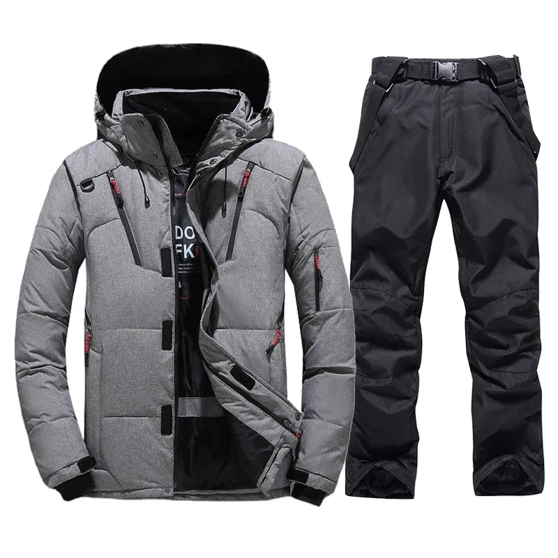 New Ski Suit Men Thermal Winter Windproof Skiing Down Jacket and Bibs Pants Warm Set Male Snow Costume Snowboard Wear Overalls