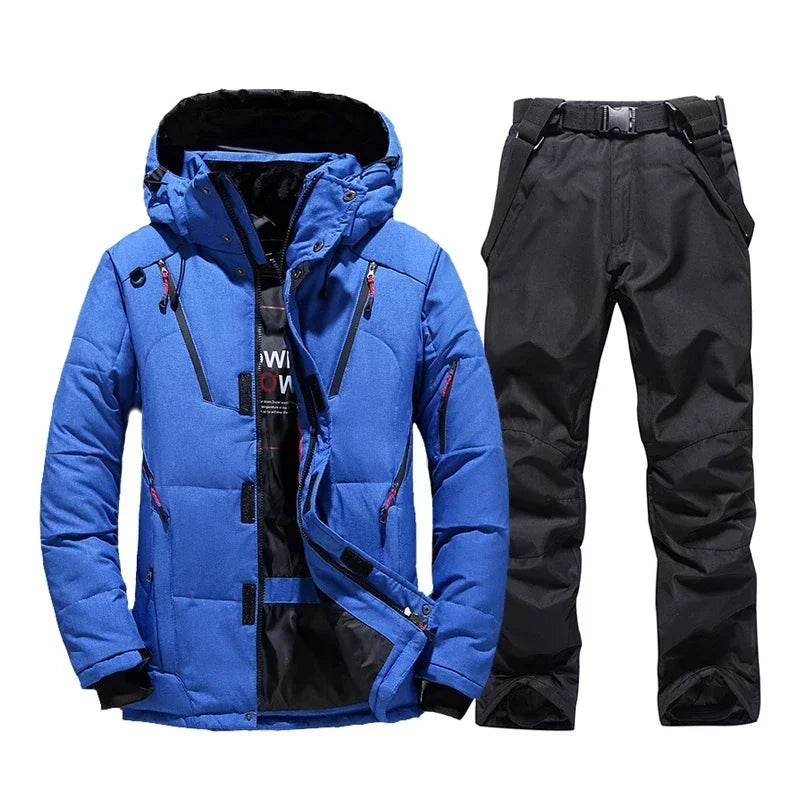 New Ski Suit Men Thermal Winter Windproof Skiing Down Jacket and Bibs Pants Warm Set Male Snow Costume Snowboard Wear Overalls